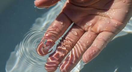 Hand in Water with Ripples, and Sunlight.