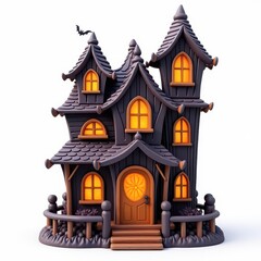 Spooky Halloween Haunted House with Glowing Windows