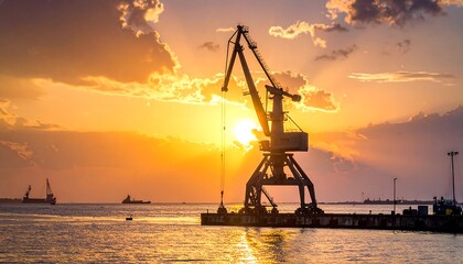 Obraz premium Harbor crane at sunset