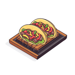 Tacos Al Pastor, flat 2D isometric cartoon vector image isolated on white background.