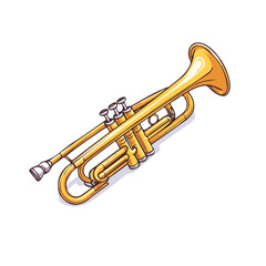 Obraz premium Trumpet, vector graphic, 2D flat isometric cartoon illustration on white background. 