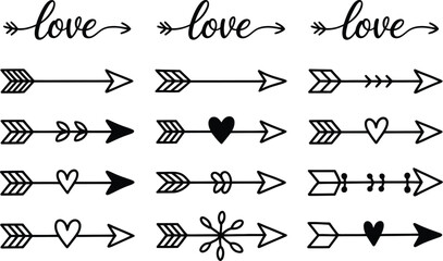 Naklejka premium Hand-drawn arrows and hearts symbolizing love and direction, perfect for romantic themes.