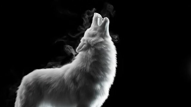 Phantom Wolf Howling in Smoke - A grayscale video of a phantom wolf howling at the moon, surrounded by ethereal smoke against a black background.