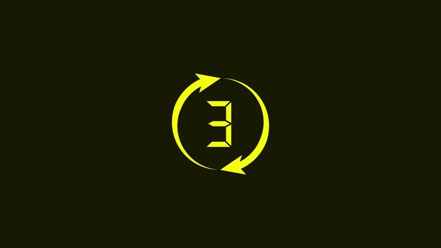 Yellow digital number counting three to zero inside a circular arrow on a dark background