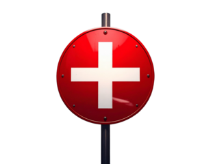 Red Crossed Circle Sign with Urban Street Elements