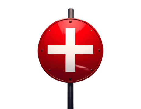 Red Crossed Circle Sign with Urban Street Elements