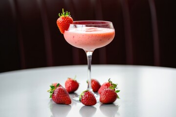 A Refreshing Strawberry Smoothie in a Elegant Glass Garnished with Fresh Strawberries Perfect for Summer Indulgence and Relaxation
