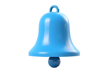 3D blue bell icon with notification symbol for social media.