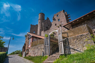 The Majestic and Enigmatic Ruins of an Ancient Castle. Burg Hanstein castle ruins, The historic Castle Hanstein in Thuringia.
