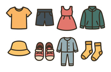 Colorful neon space icons: star, planet, meteor, spiral, cosmic designs in bright lights