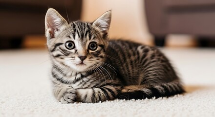 Cute Kitten on Carpet with Home.