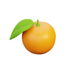 3D Cartoon Orange Fruit with Green Leaf Isolated PNG