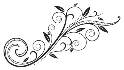 Elegant black and white floral design with swirling vines and detailed leaf accents on a white background