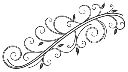 A decorative flourish with swirls and leaves in black and white creating an elegant design element art