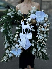 Christmas wreath in white and gold style	
