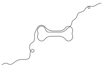 Dog bone continuous one line art illustration