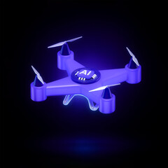 3D Render of AI-Powered Drone with Glowing Neon Effects and Four Rotors on Dark Background

