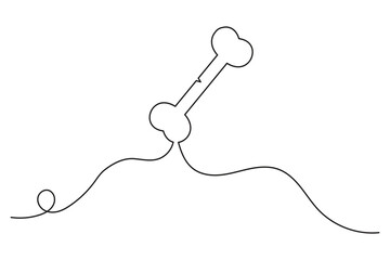 Dog bone continuous one line art illustration