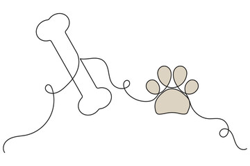 Dog bone continuous one line art illustration