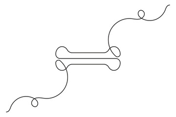 Dog bone continuous one line art illustration