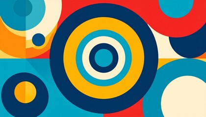 Ultra-flat circular composition with bold contrasting colors for corporate advertising and design templates