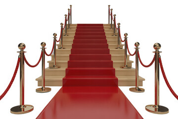 Red carpet leading up the stairs isolated on transparent background
