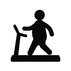 Black silhouette of an overweight person walking on a treadmill exercising