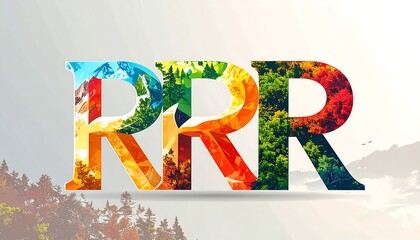 Colorful stylized text against a nature backdrop