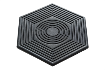 Hexagonal geometric emblem with concentric circles isolated on white background