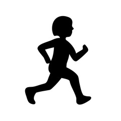 Silhouette of a young person running or jogging on a white background
