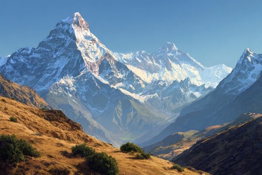 Majestic mountain peaks under a clear blue sky