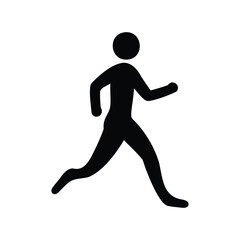 Simple Black Silhouette of a Person Running or Jogging on White Background