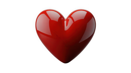 Shiny red heart isolated on transparent background for love and romance themes
