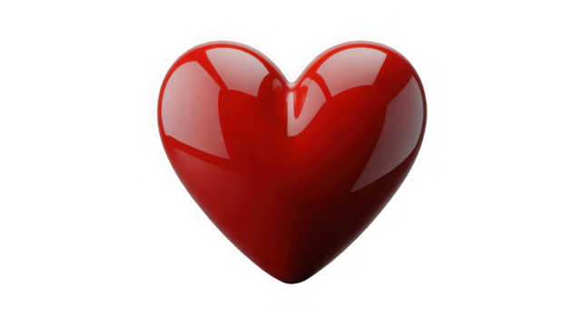 Shiny red heart isolated on transparent background for love and romance themes
