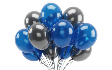 Bunch of blue and gray balloons isolated on transparent background for party