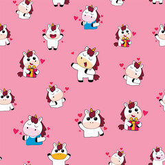 seamless baby pattern in pink with unicorns.