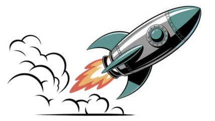 Rocket ship blasting off isolated on transparent background