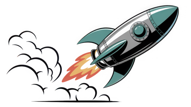 Rocket ship blasting off isolated on transparent background - Powered by Adobe