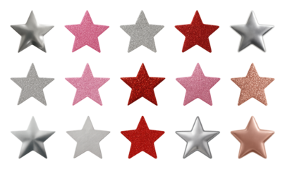 PNG Colorful glitter star collection, element set on transparent background
