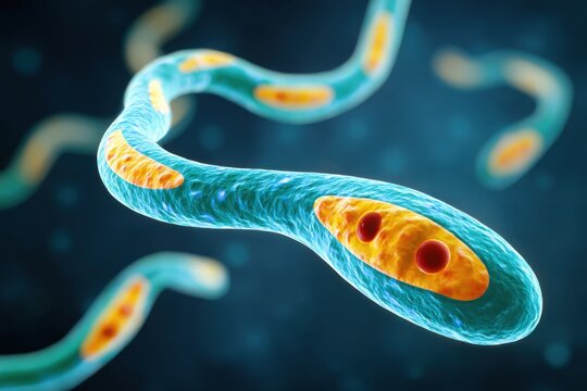 Microscopic view of Trypanosoma brucei gambiense causing sleeping sickness