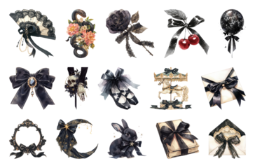 PNG Vintage gothic decorative elements collection, element set on transparent background