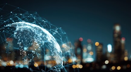 Global network overlay on city at night