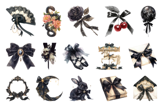 PNG Vintage gothic decorative elements collection, element set on transparent background - Powered by Adobe