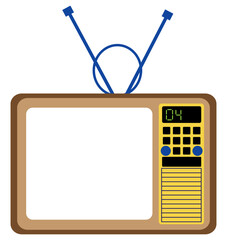 retro brown antennae and rabbit ear tv set with transparent screen and background