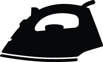 Black silhouette of electric iron appliance, garment care tool, fabric smoothing iron icon, household steam iron, vector illustration 