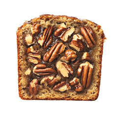 Slice of Pecan-Top Banana Bread with Rich Glaze