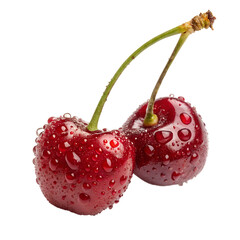 Two Ripe Cherries with Water Droplets Isolated cherry