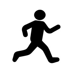 Stylized black silhouette of a human figure in a running position