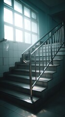Fototapeta premium A staircase with a window above it