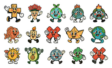 PNG Colorful cartoon characters with emotions, element set on transparent background